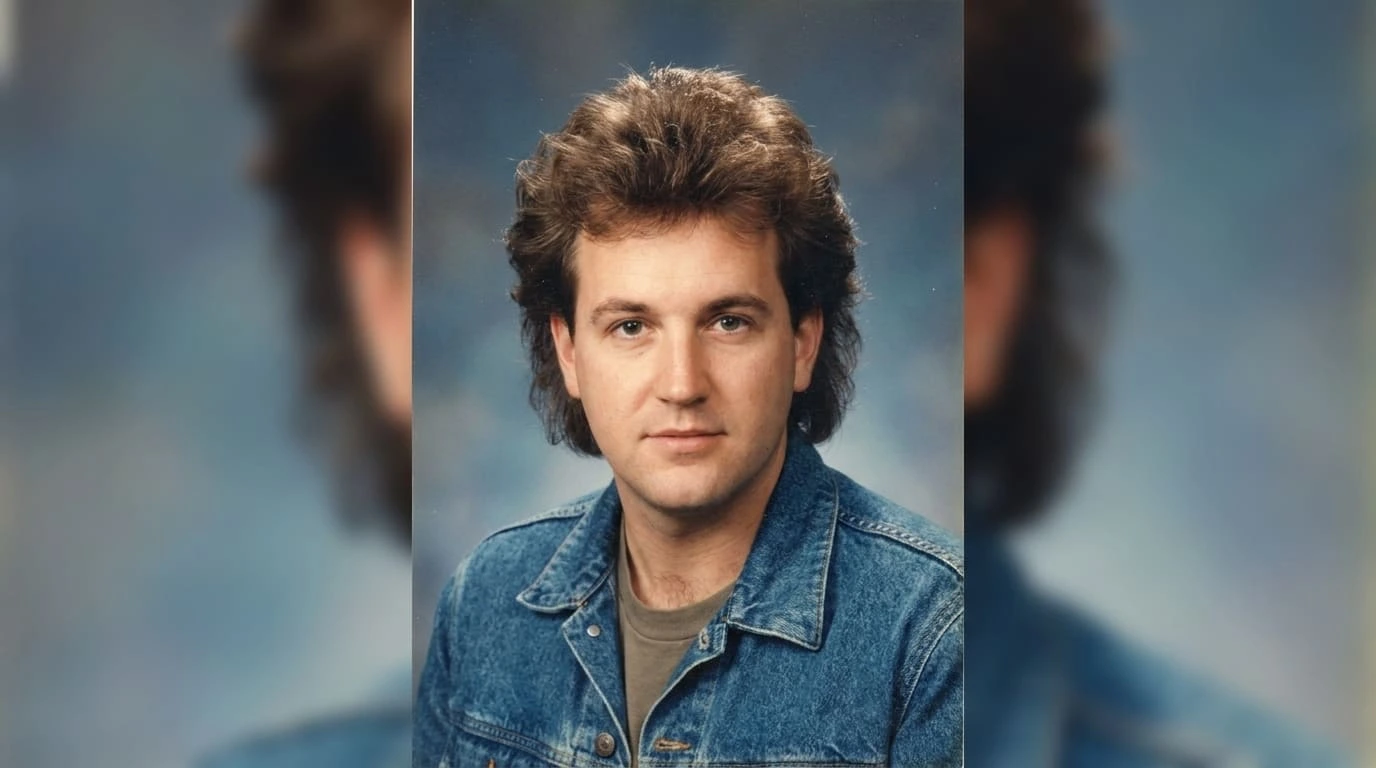Outro exemplo do estilo anos 80 gerado por IA, desta vez uma versão de casal em fundo de estúdio